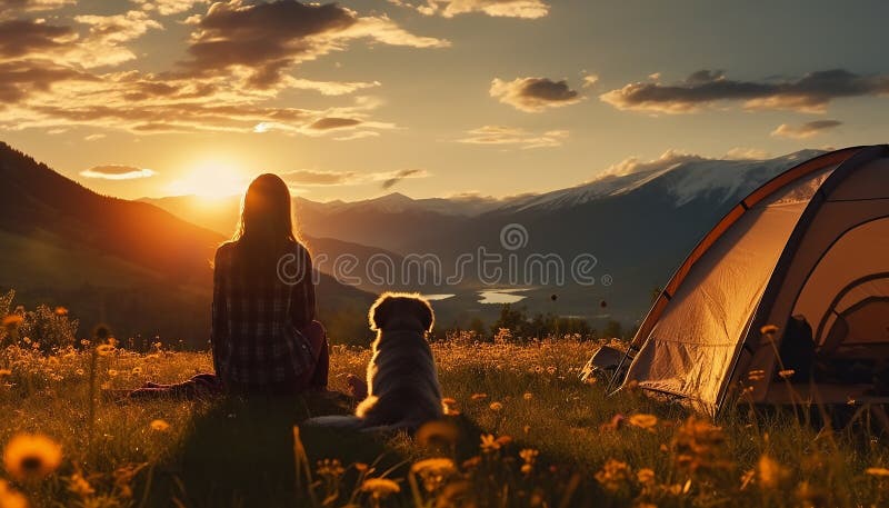 Women sitting outdoors, enjoying sunset, surrounded by nature beauty generated by artificial intelligence AI generated. Women sitting outdoors, enjoying sunset, surrounded by nature beauty generated by artificial intelligence AI generated