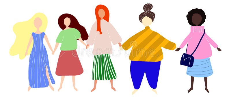 Femmes ou filles heureuses se tenant ensemble et tenant des mains Groupe d'amis féminins, union des féministes, fraternité illustration libre de droits Femmes ou filles heureuses se tenant ensemble et tenant des mains Groupe d'amis féminins, union des féministes, fraternité illustration libre de droits