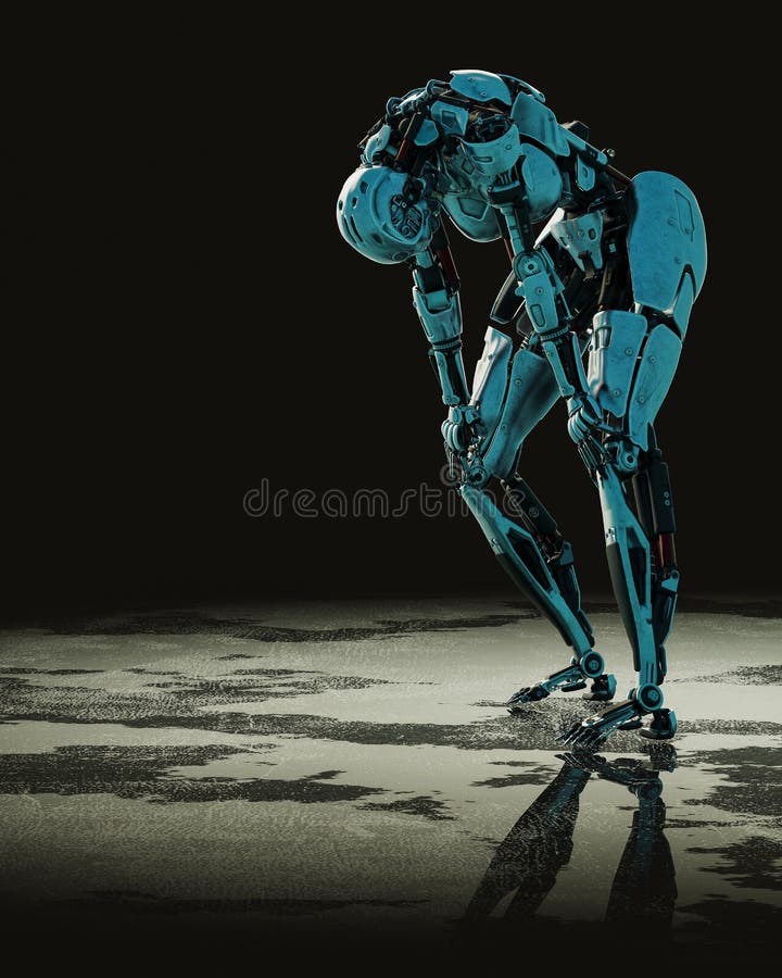 Femmina cyber in un fondo scuro e bagnato illustrazione di stock Femmina cyber in un fondo scuro e bagnato illustrazione di stock