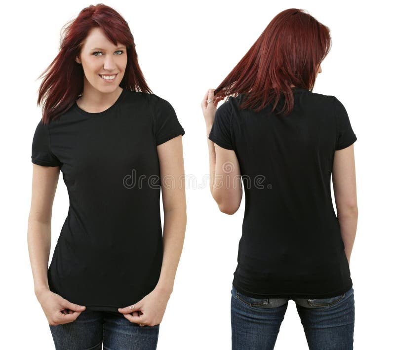 Femmina di Redhead con la camicia nera in bianco fotografie stock libere da diritti