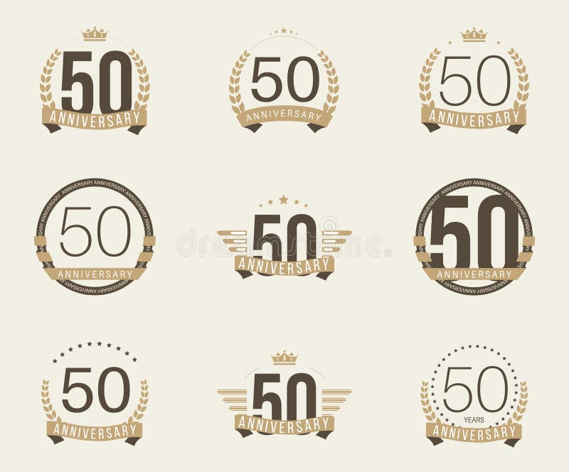 Femtio år årsdagberömlogotyp 50th årsdaglogosamling vektor illustrationer Femtio år årsdagberömlogotyp 50th årsdaglogosamling vektor illustrationer