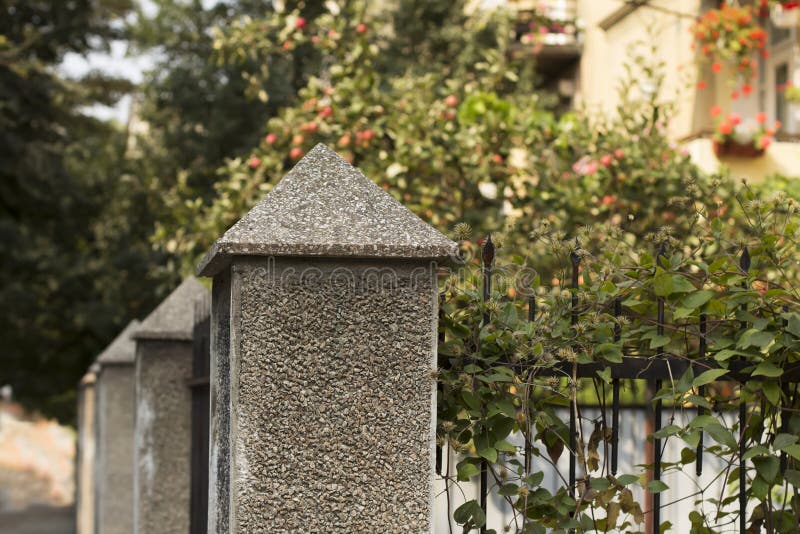 Fence and concrete pillars stock image. Image of entrance 64819021