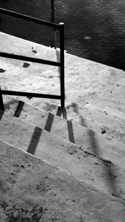 Fence and Concrete Stair in Black and White Stock Image Image of