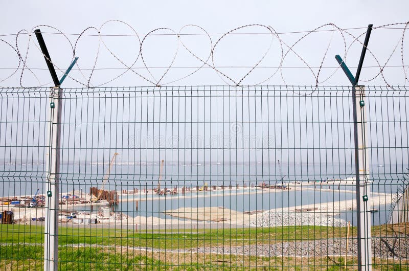The Fence on the Construction of the Bridge Kerch Stock Photo Image