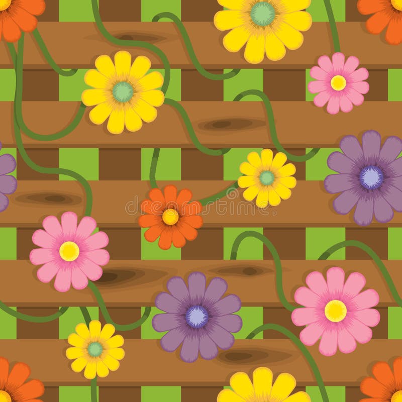 Fence with flowers. Seamless background pattern