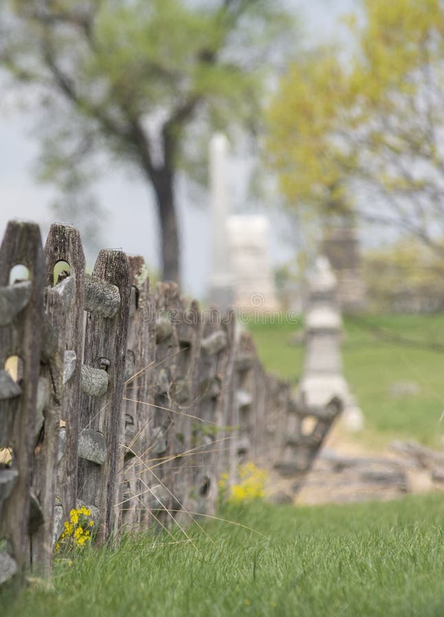 Fence line in Gettysburg Pennsylvania battlefield stock image