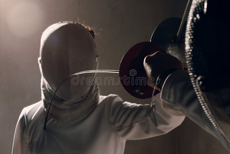 Fencing, Sword and People Start Fight in Sports Training, Exercise or