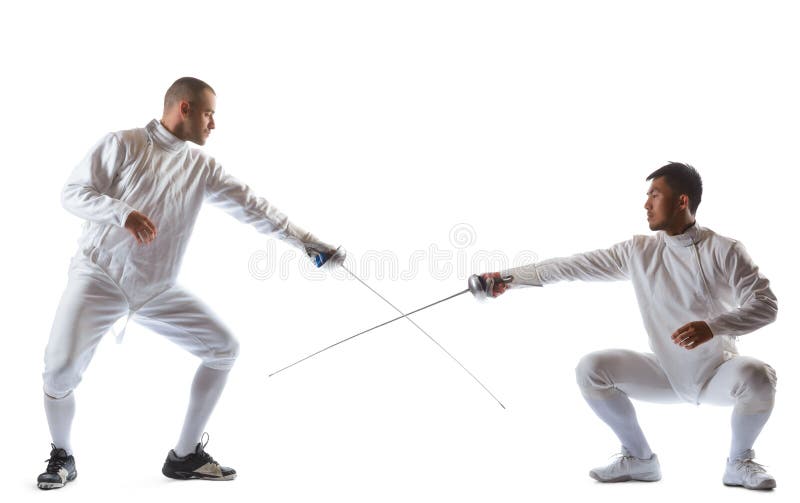 Fencing Athlete Wins the Competition Isolated in White Background Stock