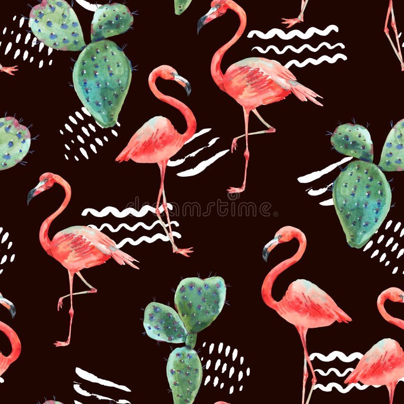 Fenicottero rosa dell'acquerello e modello senza cuciture dei fiori tropicali royalty illustrazione gratis Fenicottero rosa dell'acquerello e modello senza cuciture dei fiori tropicali royalty illustrazione gratis