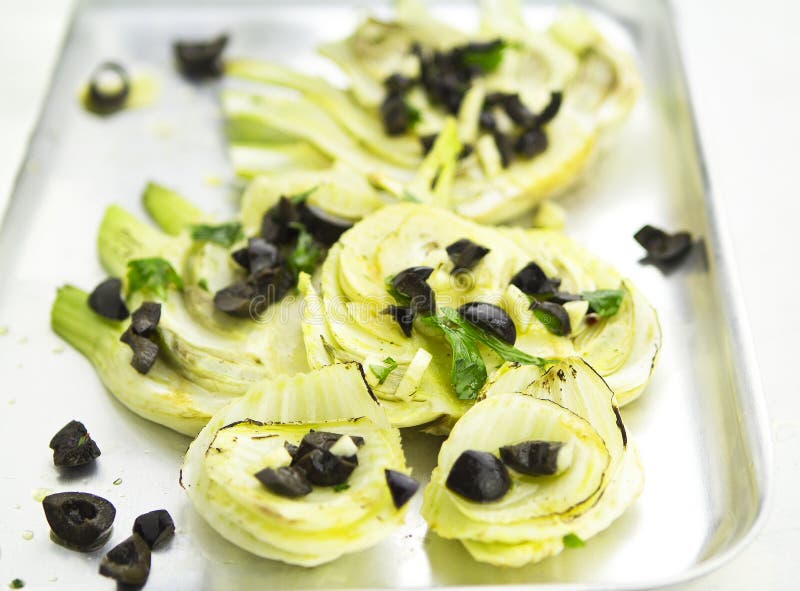 Fennel with black olives stock photo. Image of easy, flavor 88660054