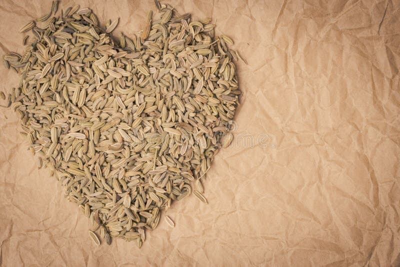 Fennel Dill Seeds Heart Shaped on Paper Surface Stock Image Image of