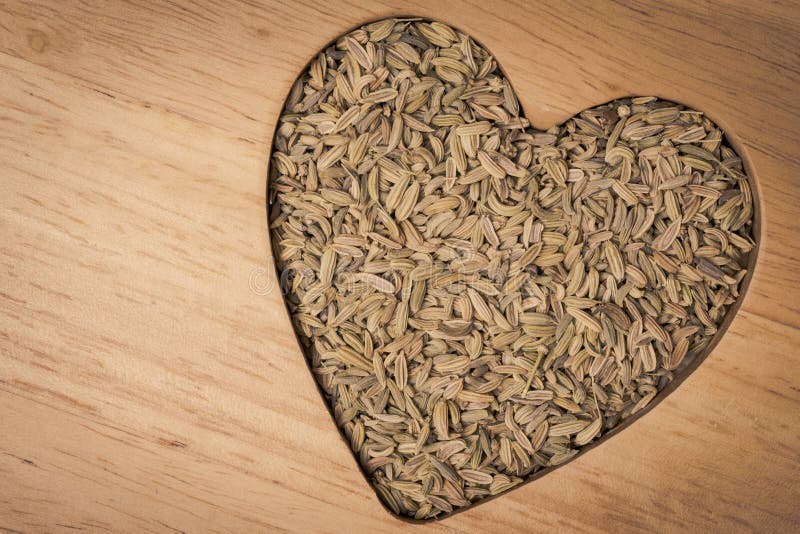 Fennel Dill Seeds Heart Shaped on Wooden Board Stock Photo Image of