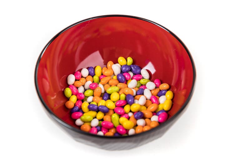 Fennel Seed Candy in a Black Bowl with Reflections Isolated Over White Stock Image Image of