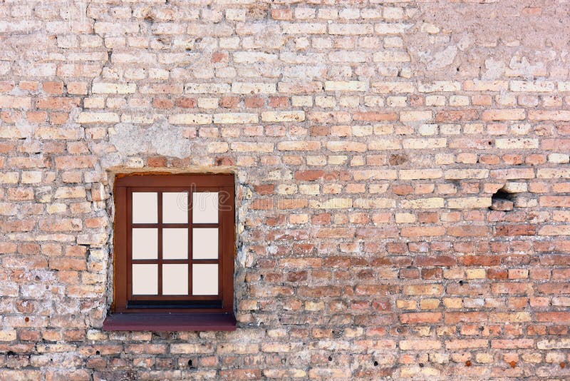 Kleines Modernes Plastikfenster Auf Alter Backsteinmauer Der Weinlese