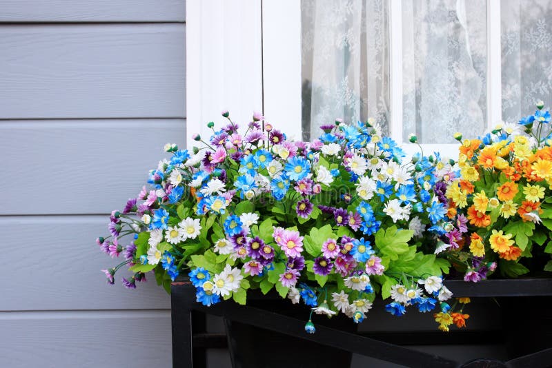 Fenster und Blumenkasten stockfoto. Bild von