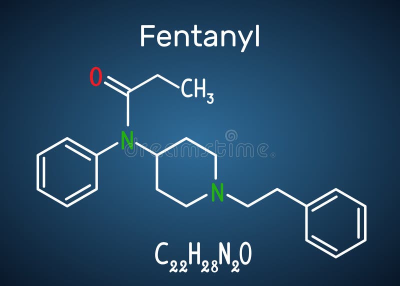 Fentanyl molecule. It is opioid analgesic. Structural chemical f