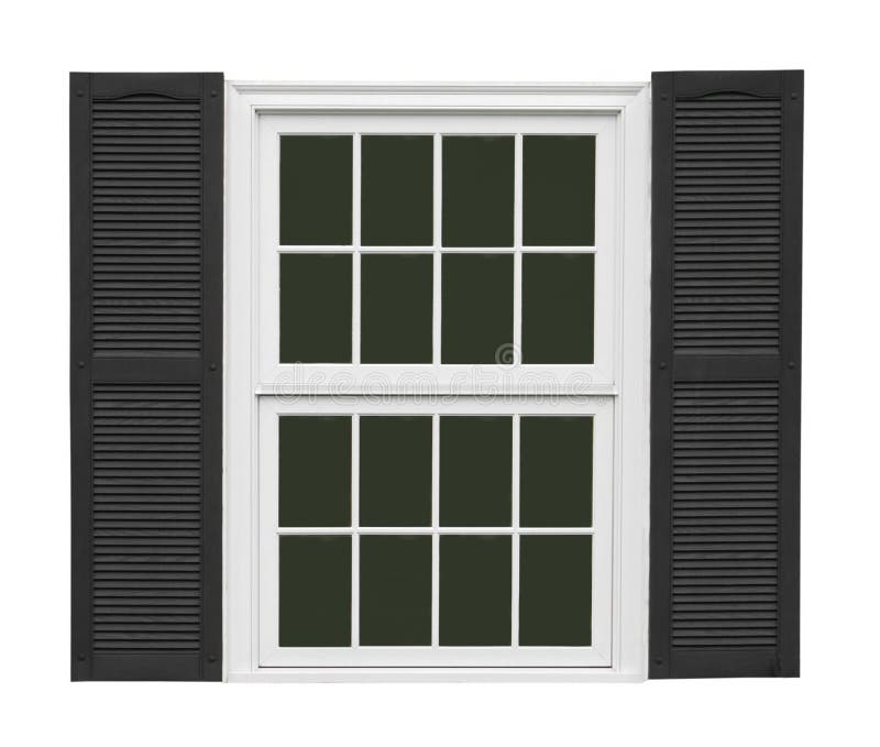 Fenêtre blanche avec les volets noirs d'isolement images libres de droits Fenêtre blanche avec les volets noirs d'isolement images libres de droits