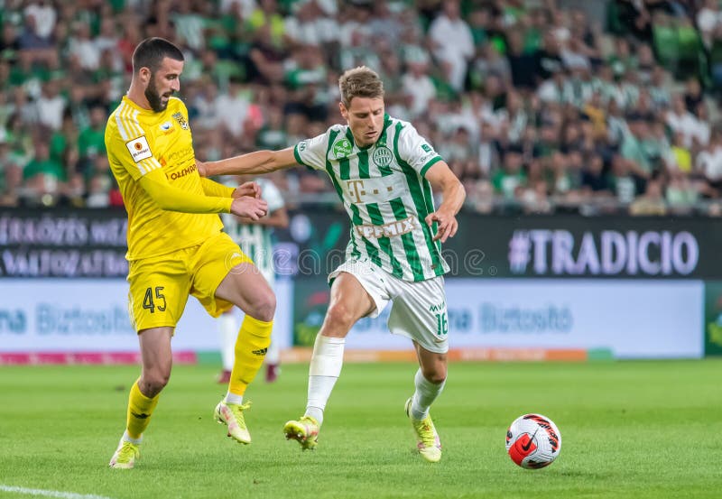 BUDAPEST, HUNGARY - AUGUST 9: Adama Traore of Ferencvarosi TC controls the  ball during the UEFA Champions League Qualifying Round match between Ferencvarosi  TC and Qarabag FK at Ferencvaros Stadium on August