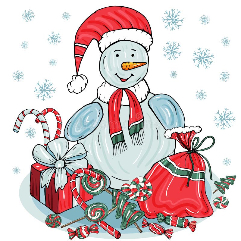 Feliz Navidad, Pintoresco Muñeco De Nieve Aislado En Blanco Ilustración del Vector - Ilustración de pintoresco, blanco: 163677765