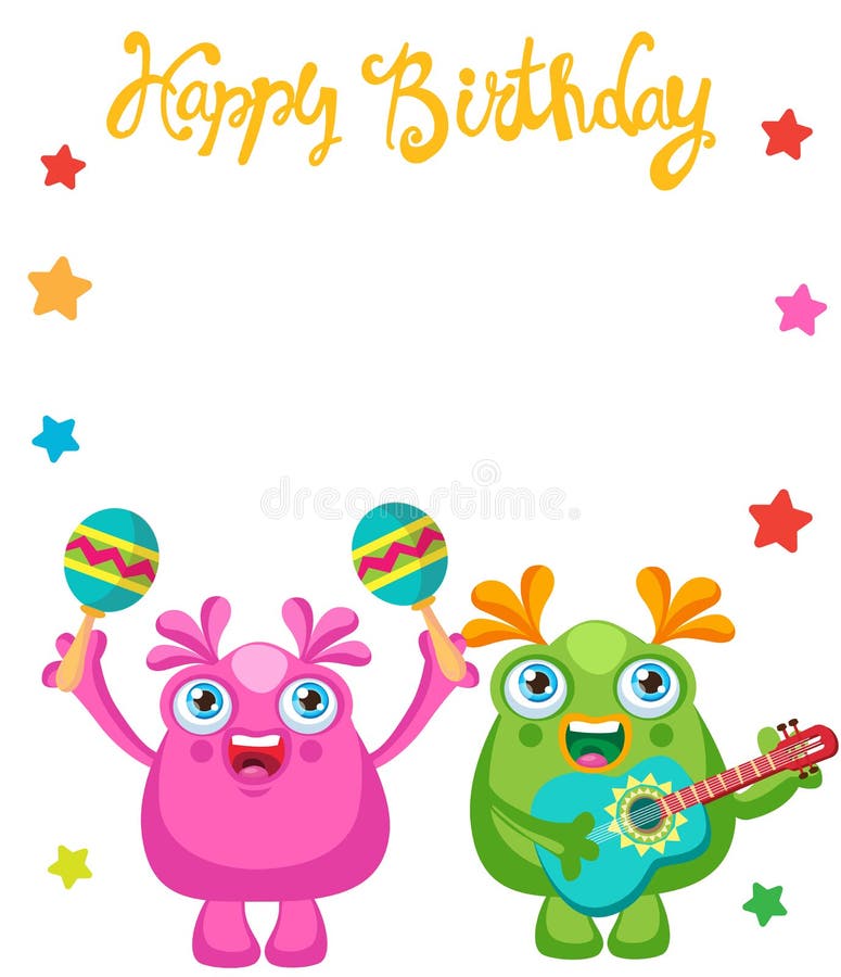 Feriado diário Coleção pequena bonito do vetor dos desenhos animados do convite dos monstro Celebração bonita dos monstro do aniv ilustração stock Feriado diário Coleção pequena bonito do vetor dos desenhos animados do convite dos monstro Celebração bonita dos monstro do aniv ilustração stock