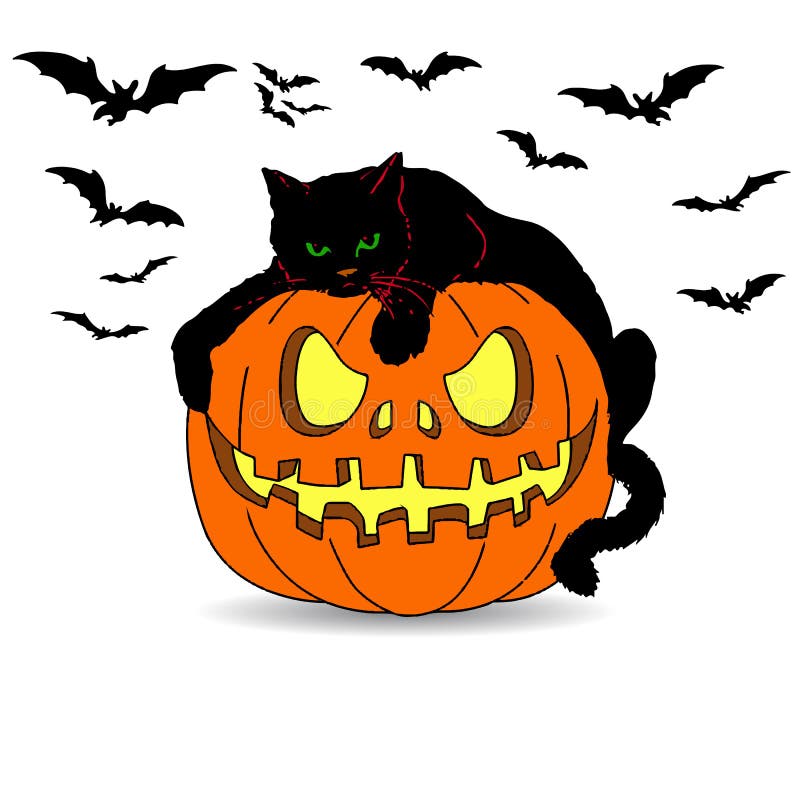 Cartão De Saudação De Halloween Feliz Com Gato Preto Fofo E Abóbora  Assustadora. Personagem De Desenho Animado De Feriados Animais Ilustração  Stock - Ilustração de fundo, feriado: 258237194