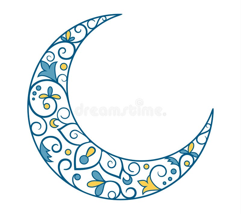 Muslim Holiday Ramadan Kareem Crescent Moon Ornament Icon Sign Isolated on White Background. Muslim Holiday Ramadan Kareem Crescent Moon Ornament Icon Sign Isolated on White Background