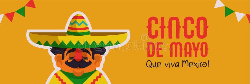 Fericit cinco de mayo banner Mariachi man stock illustration