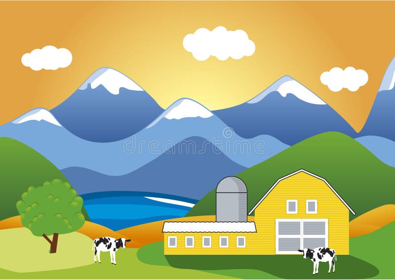A colorful vector illustration of mountain Cattle-breeding farm. A colorful vector illustration of mountain Cattle-breeding farm.