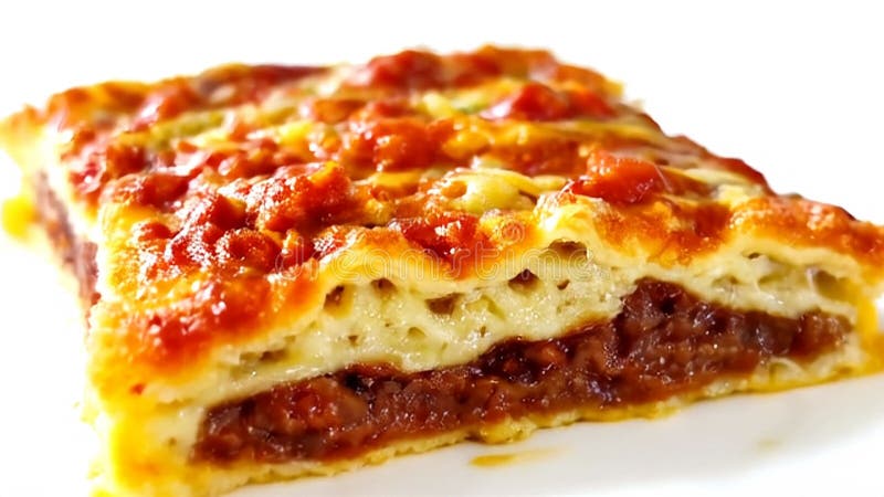 Fermer la tranche de Lasagne sur une plaque blanche avec des couches riches de viande de pâtes et de sauce rouge dans un studio lu illustration de vecteur