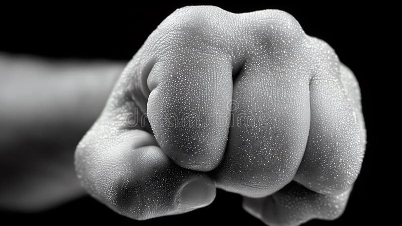 Fermeture d'un poing sucré prêt à frapper : Une image forte en noir et blanc illustration libre de droits