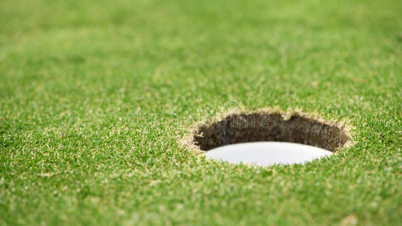 Fermez la vidéo d'une boule de golf quand elle roule dans le trou