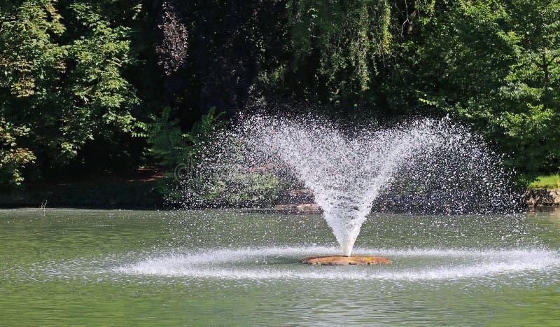 Fermez-vous d'une fontaine dans un lac en parc public photographie stock Fermez-vous d'une fontaine dans un lac en parc public photographie stock