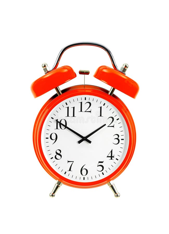 Fermez-vous d'une horloge rouge de cloche (réveil) d'isolement sur le blanc image libre de droits Fermez-vous d'une horloge rouge de cloche (réveil) d'isolement sur le blanc image libre de droits
