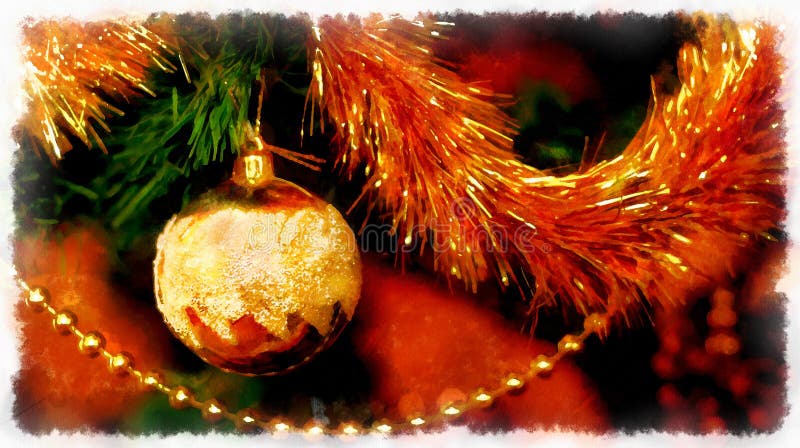 Fermez-vous des décorations de Noël-arbre Collage d'aquarelle d'ordinateur photo libre de droits Fermez-vous des décorations de Noël-arbre Collage d'aquarelle d'ordinateur photo libre de droits
