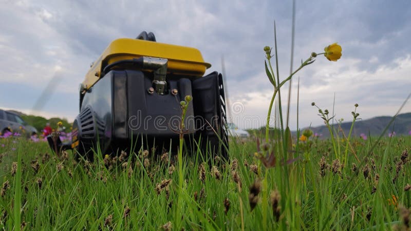 Fermez-vous du travail mobile portable diesel de générateur d'électricité de gaz sur l'herbe Le carburant d'essence a alimenté le