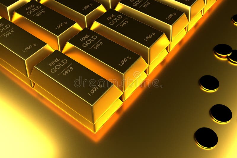 Fermez-vous vers le haut des barres d'or et des pièces de monnaie empilées, 3d le rendu, illustration illustration de vecteur Fermez-vous vers le haut des barres d'or et des pièces de monnaie empilées, 3d le rendu, illustration illustration de vecteur