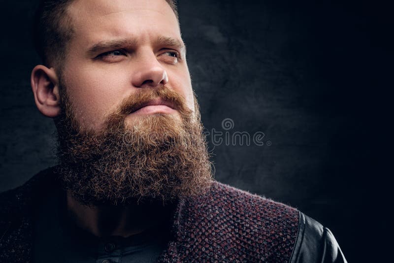 Fermez-vous vers le haut du portrait du mâle barbu brutal images stock Fermez-vous vers le haut du portrait du mâle barbu brutal images stock