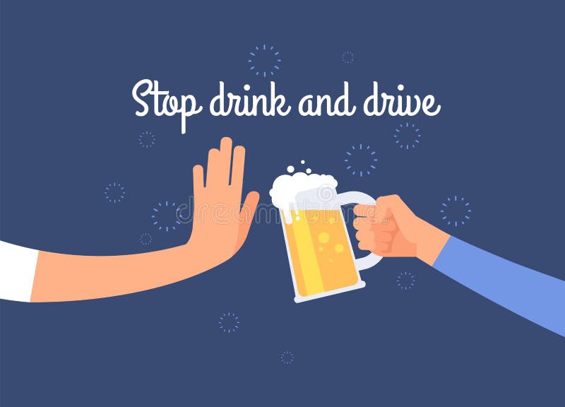 Fermi la bevanda e guidi Avvertendo al manifesto del driver con la brocca della birra della tenuta della mano Fondo di vettore de illustrazione vettoriale