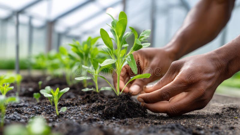 Fermier plantație afro-americană în seră verificarea progresului de creștere agricolă durabilă sau pregătirea exportului royalty free stock photography