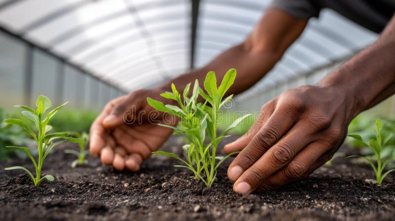 Fermier plantație afro-americană în seră verificarea progresului de creștere agricolă durabilă sau pregătirea exportului royalty free stock images