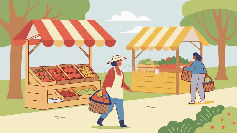 Fermierii comercializează produse proaspete și design vector al scenei alimentare locale Generative AI vector illustration