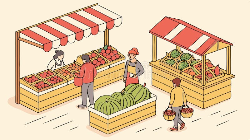 Fermierii comercializează standuri cu produse locale și produse proaspete Vector de design Generative AI stock illustration