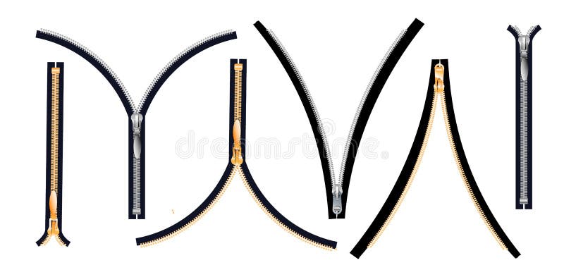 Fermoar din metal și plastic izolat pe fond alb. poziții strânse și deschise. ilustrare vectorială. haine royalty free illustration