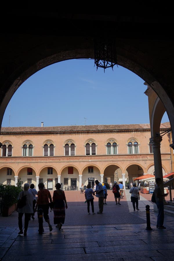 Ferrara Italy cortile palazzo ducale Through the Horse`s Face you enter the Ducal Courtyard now Piazza del Municipio where you can see the marble windows of the Este apartments, the grand staircase 1481 built according to a design by Pietro Benvenuto degli Ordine and the former Court Chapel , now Sala Estense used mainly for conferences and shows. In 1638 in the then Palazzo Ducale there was the first absolute representation of the work Andromeda by Michelangelo Rossi. Ferrara Italy cortile palazzo ducale Through the Horse`s Face you enter the Ducal Courtyard now Piazza del Municipio where you can see the marble windows of the Este apartments, the grand staircase 1481 built according to a design by Pietro Benvenuto degli Ordine and the former Court Chapel , now Sala Estense used mainly for conferences and shows. In 1638 in the then Palazzo Ducale there was the first absolute representation of the work Andromeda by Michelangelo Rossi.