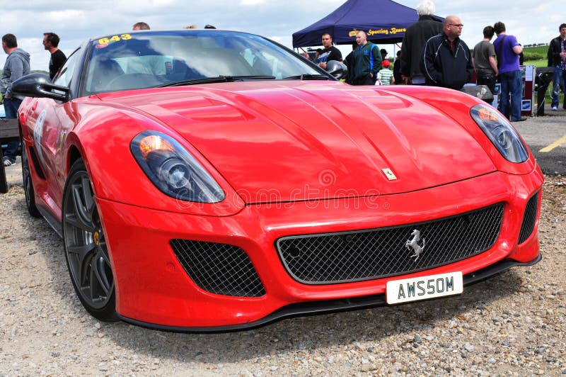 Frontal view of a Ferrari automobile exhibited at the Luxury Motor Show in Nottingham, England (22nd May 2011)