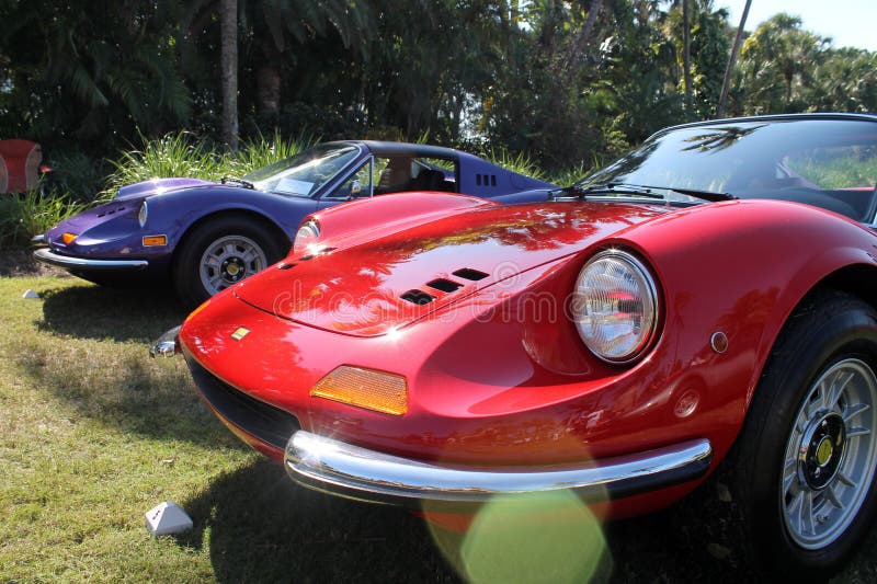 Classic ferrari dino 246 gt sports car line up at cavallino 2012. Classic ferrari dino 246 gt sports car line up at cavallino 2012