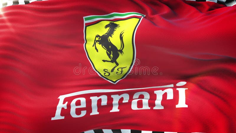Ferrari flagga som vinkar på solen Sömlös ögla med högt detaljerad tygtextur Ögla som är klar i upplösning 4k