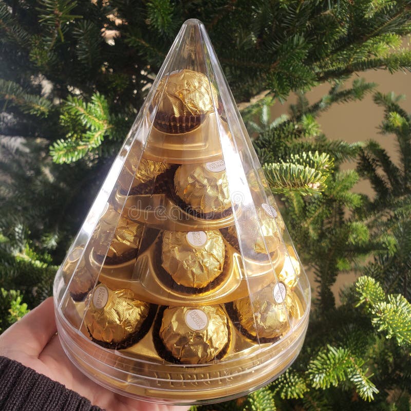 Ferrero Rocher Chocolates in a Box with a Clear Lid Showing the Product