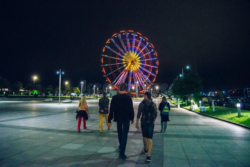 Ferris wheel on embankment of Batumi at night royalty free stock photos Ferris wheel on embankment of Batumi at night royalty free stock photos