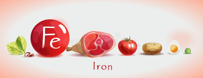 Ferro no alimento Produtos orgânicos naturais com um índice alto do ferro ilustração stock Ferro no alimento Produtos orgânicos naturais com um índice alto do ferro ilustração stock